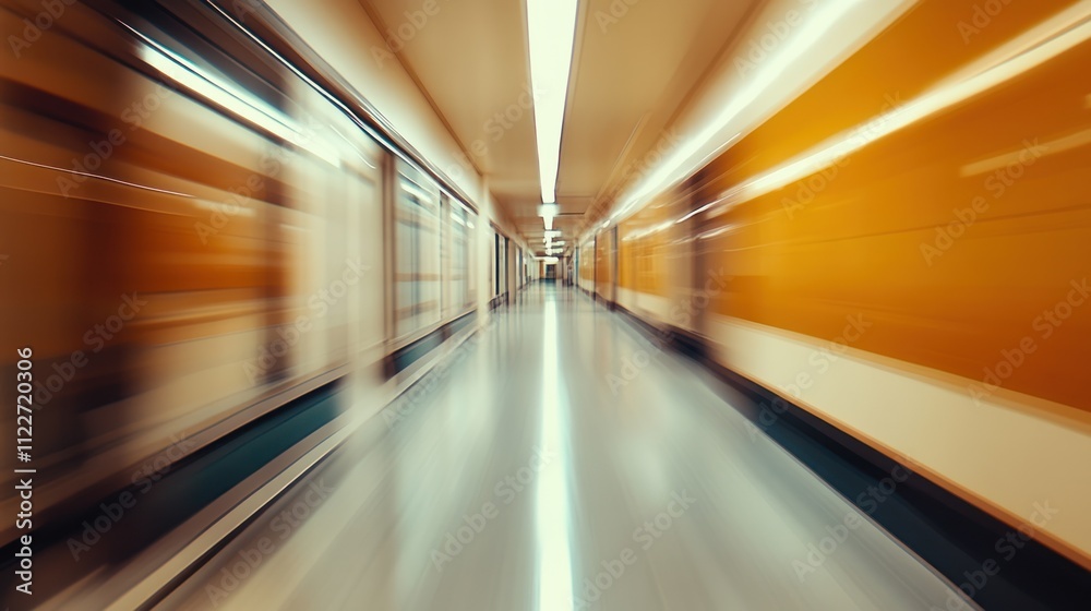 Obraz premium Hospital hallway motion blur, emphasizing energy and activity in healthcare facilities.