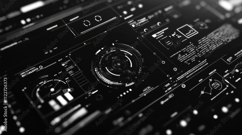Fototapeta premium Futuristic black and white HUD, virtual touch user interface in flat design