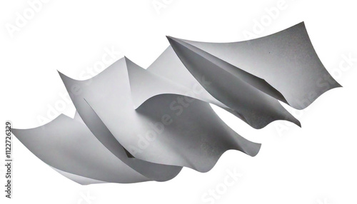 White Paper Sheet Floating and Twisting in the Air Against a White Background photo