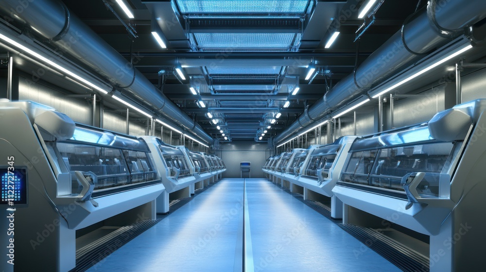Obraz premium Futuristic dairy farms featuring robotic milking systems and automated management.