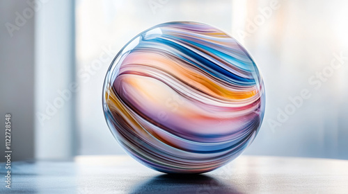 Abstract concept of layered analysis curve paths data. Noise sphere with color curves, blurred lines and lens effects. Big data.  Banner for business and science design. Quantum computing.