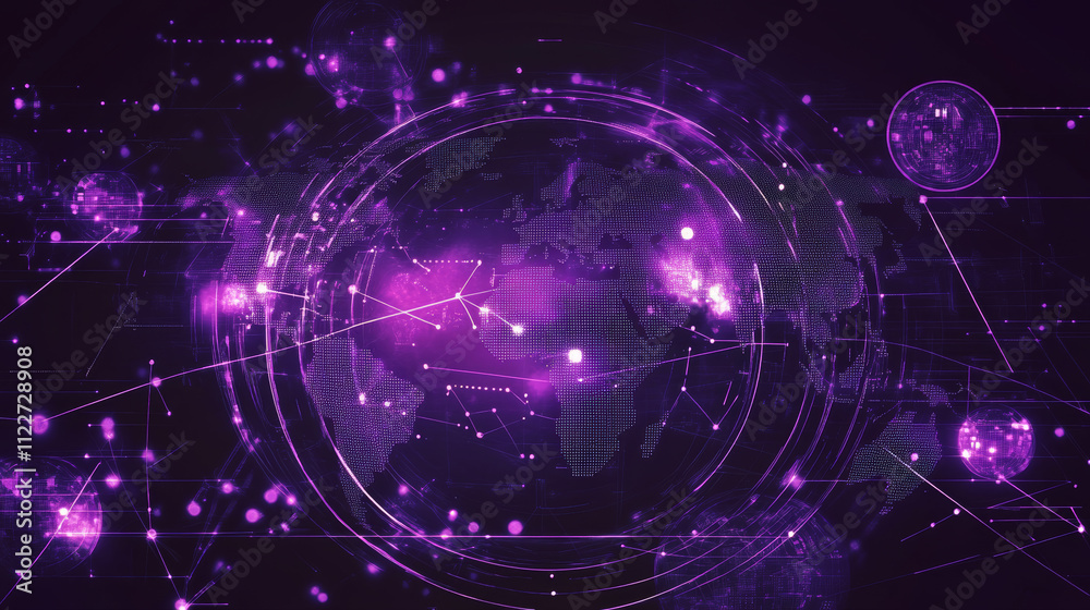 Fototapeta premium Global technology background in purple and black