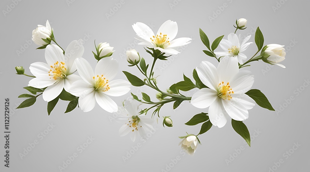 Fototapeta premium flying_white_flowers_isolated_on_transparent