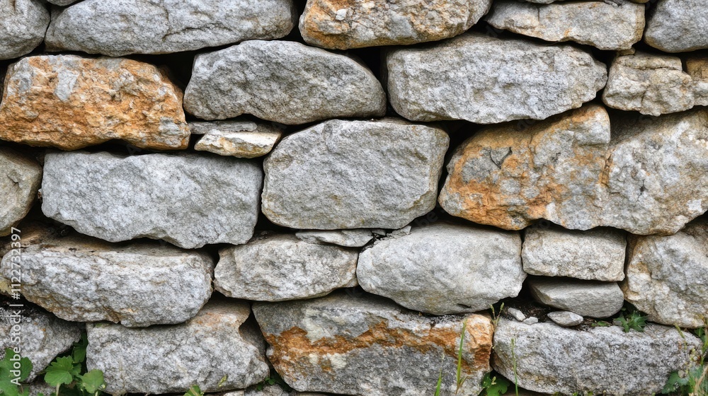 Fototapeta premium A close-up view of a rustic stone wall, showcasing natural textures and colors.