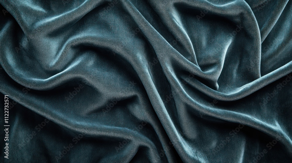 Obraz premium A close-up view of luxurious, crumpled teal fabric showcasing texture and depth.