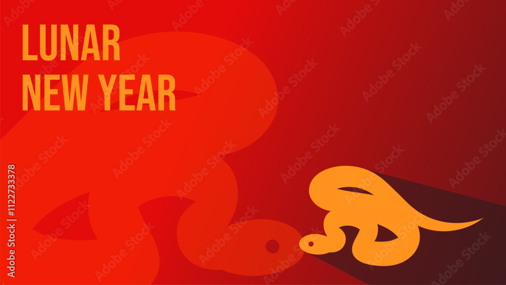Obraz premium Chinese new year 2025 year of the snake. Red minimalist background of yellow hand drawn snake illustration. Chinese vector design. Lunar new year concept. Suitable for background, invitation card, web