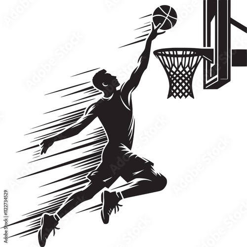 Basketball player silhouette flat vector illustration isolated on white background