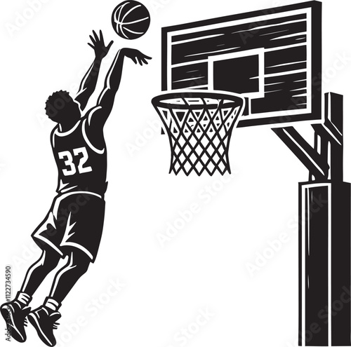 Basketball player silhouette flat vector illustration isolated on white background