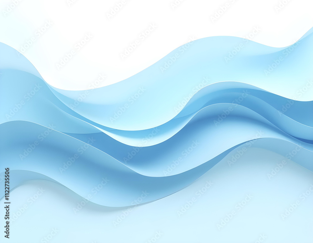 Fototapeta premium Layered blue abstract wavy lines overlapping each other on a matte white background, creating shadows and depth in the composition 2