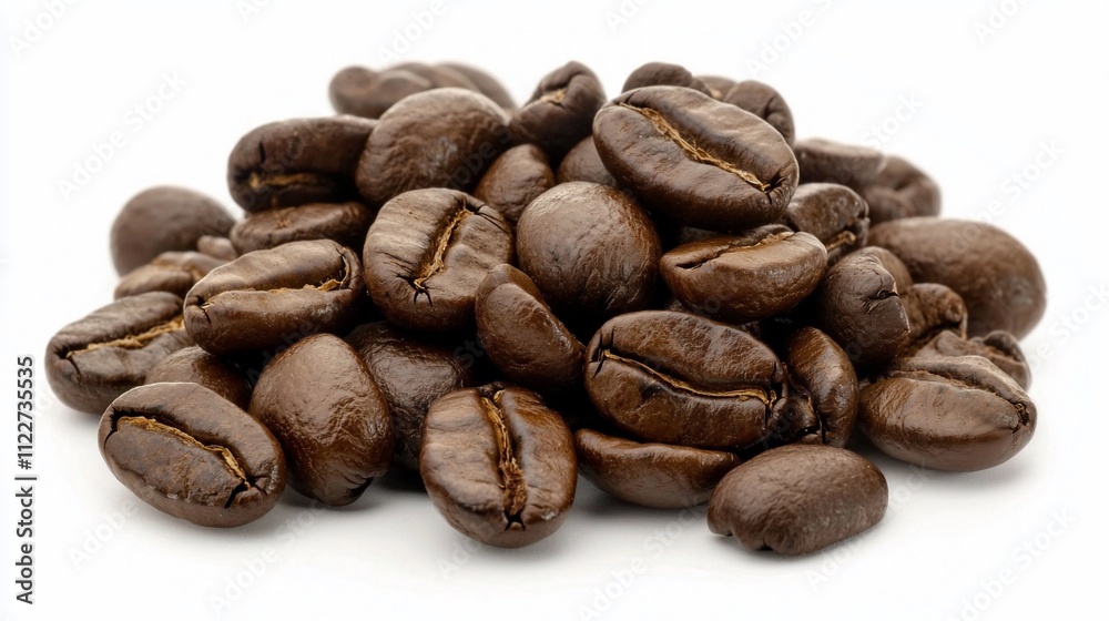 Fototapeta premium Roasted coffee beans pile isolated on white.