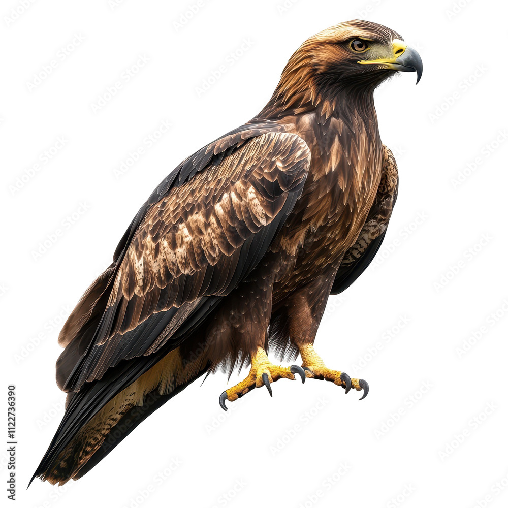 A large brown and yellow eagle is perched on a white background Transparent Background A large brown and yellow eagle is perched on a white background Transparent Background
