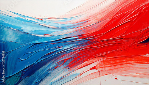 A minimalistic abstract background with bold brush strokes in red and blue, set against a textured white canvas, exuding elegance and simplicity.