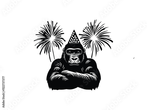 Gambling Gorilla Silhouette for New Year Artwork