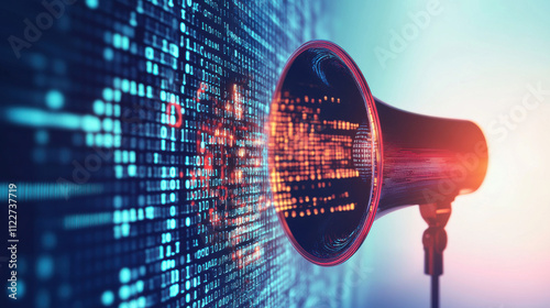 futuristic speaker megaphone and binary code data  concept for web business digital marketing