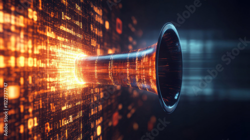 futuristic speaker megaphone and binary code data  concept for web business digital marketing