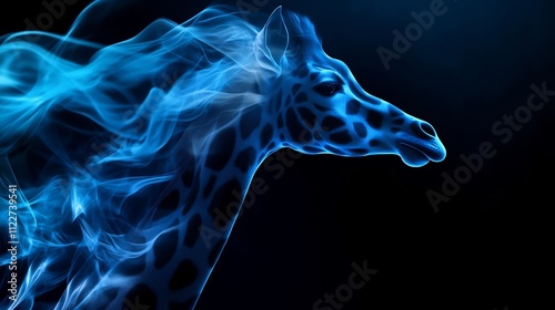 Ethereal Giraffe: A Blue Smoke Masterpiece photo