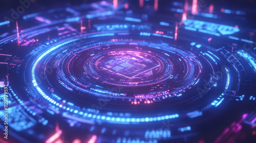 abstract Artificial Intelligence in futuristic hud interface hologram elements of digital on blue background.