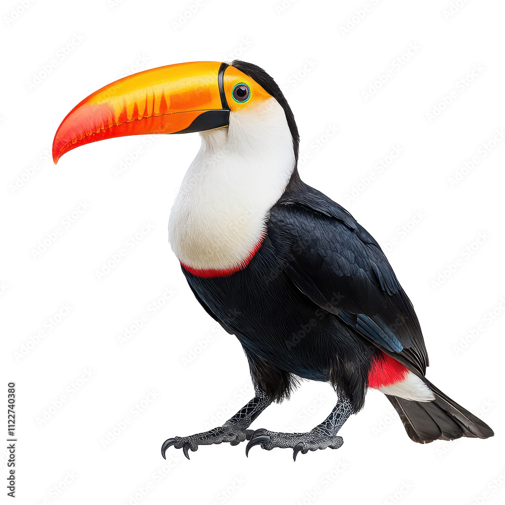 Naklejka premium A black and white bird with a red beak and yellow feathers Transparent Background