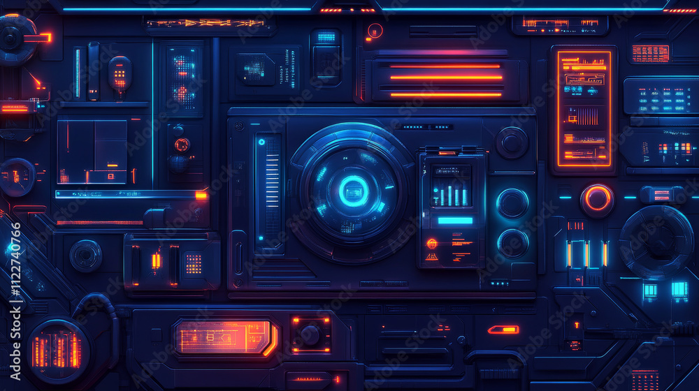 Fototapeta premium abstract futuristic background of blue glowing technology sci fi frame hud ui element