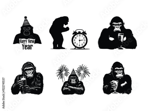 Gambling Gorilla Silhouette for New Year Artwork