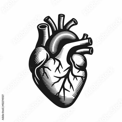 A simple, black and white, vector graphic of a human heart.