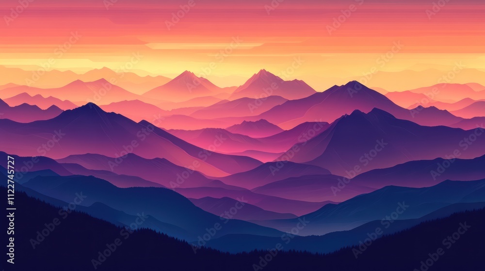 Fototapeta premium Majestic mountain view with layers of peaks fading into the distance.