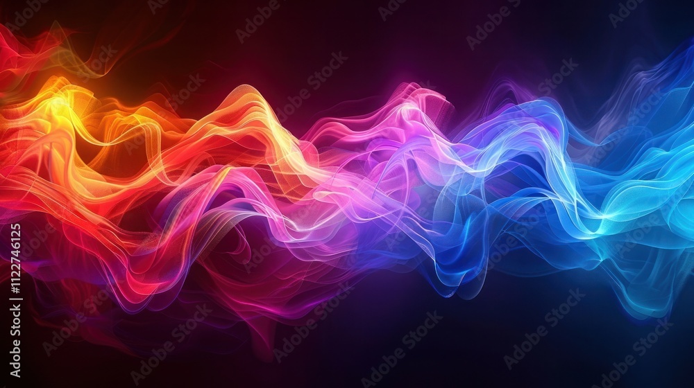 Fototapeta premium Vibrant Abstract Waves of Colorful Energy Flow and Dynamic Digital Luminous Effects Fiery Neon Glow Fluid Motion Bright Explosion of Light Modern Digital Art Background