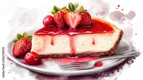 Strawberry Cheesecake Slice With Fresh Berries photo