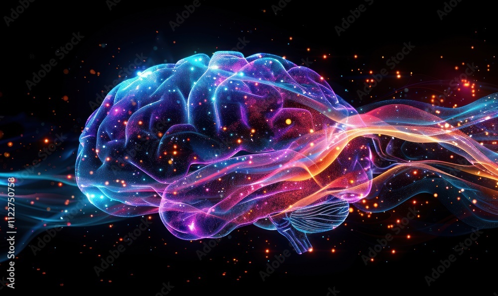Obraz premium Glowing Brain with Abstract Waves