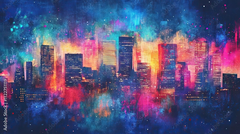 Fototapeta premium Vibrant Cityscape Night Lights Abstract Art