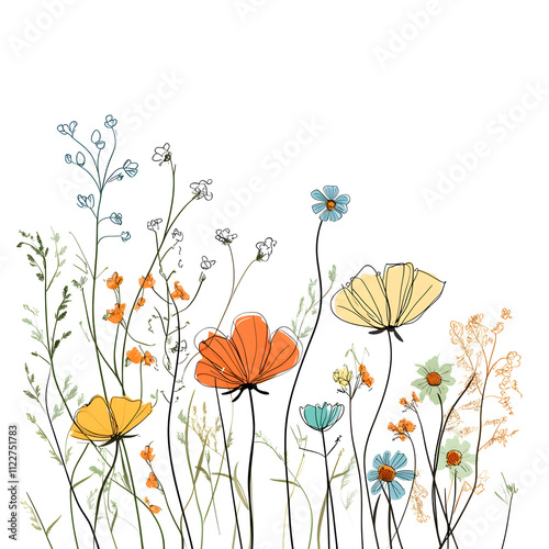 Creative 2D Doodle Floral Illustrations Text Space for Versatile Designs, Greeting Cards, Invitations