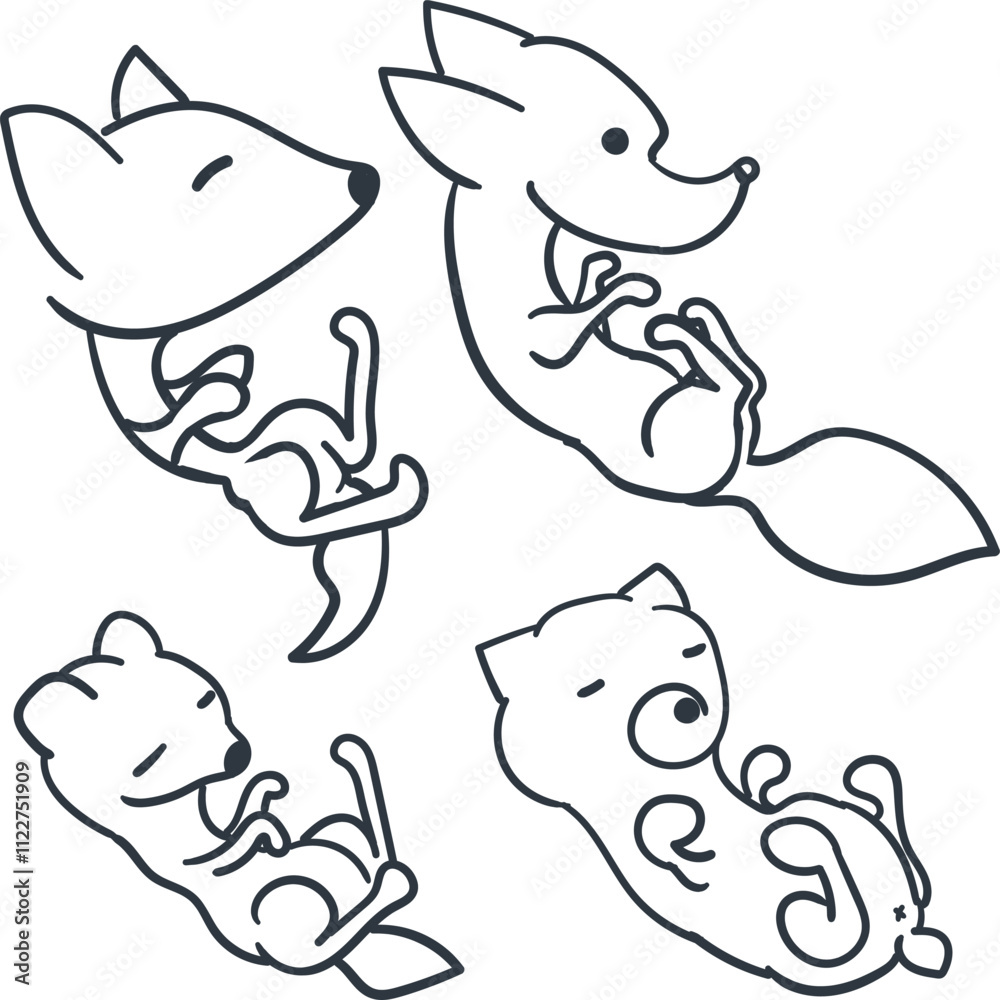 Fototapeta premium Cute animals in a lying on their back pose