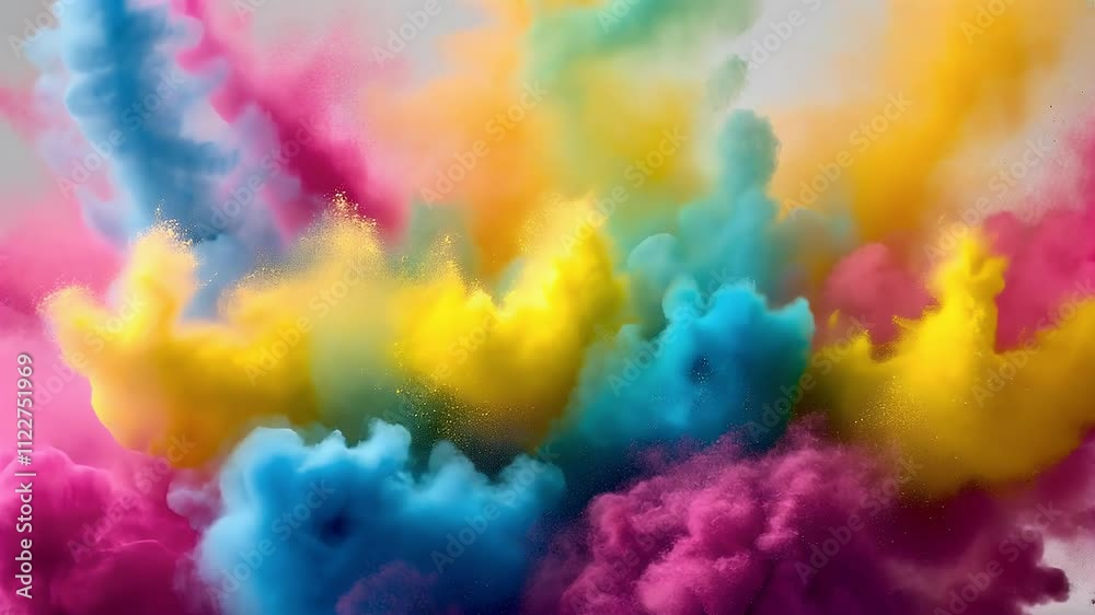close holi explosion colored dust powder white paint abstract