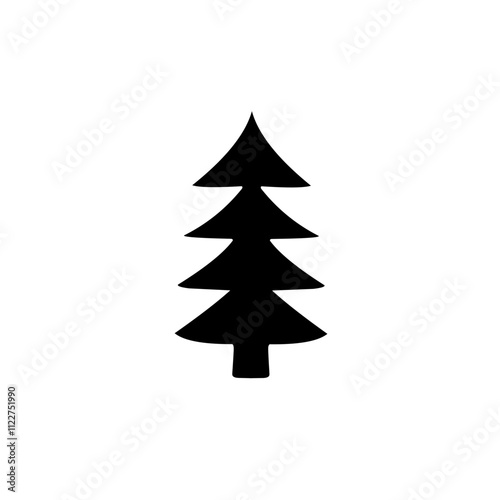 Christmas Tree Black silhouette. Evergreen tree collection. Pine trees. Different shapes. New Year winter emblem. Greeting card, banner, web, sticker template. Flat design. White background. Vector