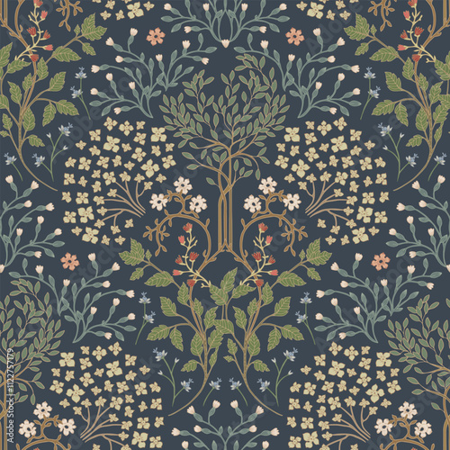  Stylized garden. Plant ornament.Retro seamless pattern.