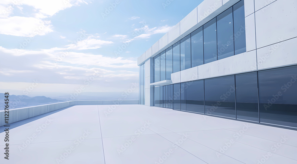 Fototapeta premium Ultra-Modern Commercial Building with Vast Glass Facades for State-of-the-Art Office Spaces