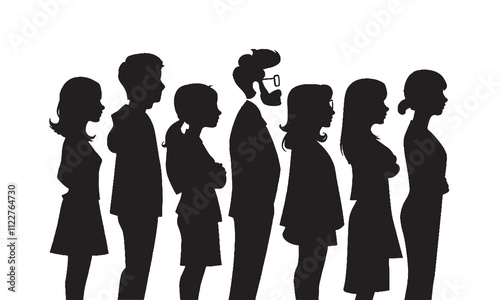 Silhouettes of people waiting in line Illustration