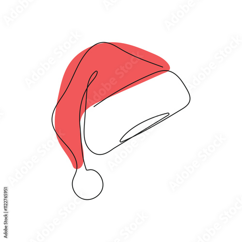 Minimalist line drawing of a Santa hat with a red accent.
