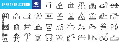 "Versatile Infrastructure Line Icons: Clean and Modern Design Set"