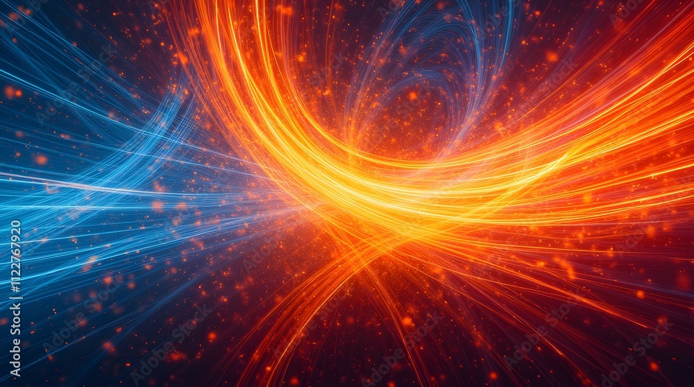 Fototapeta premium A mesmerizing dance of fire and ice, swirling energy, cosmic streams collide in vibrant hues. Abstract art.