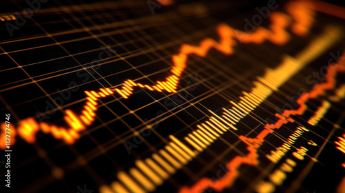 Wallpaper Mural Close up of a digital stock market screen showing a graph trending upwards symbolizing stock buybacks with a blurred background showing financial charts and candlestick patterns. Torontodigital.ca