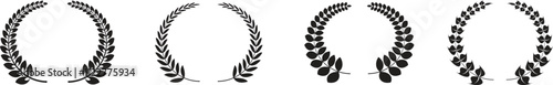 Premium quality laurel wreath retro vintage design icon set. Black flat and line collection vector isolated on transparent background. The certificate is official solemn elegant guaranteed symbol.