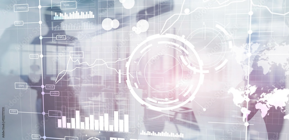 Fototapeta premium Business intelligence control interface marketing finance management. Silhouettes in the background