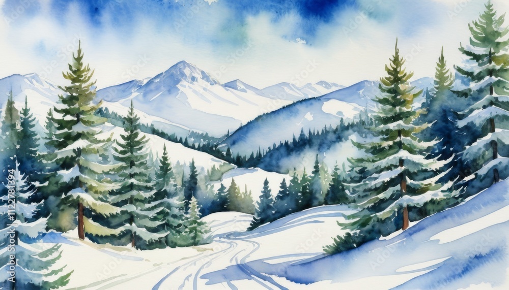 Fototapeta premium Ski resort wonderland with majestic mountains and snow-covered trails capturing the essence of winter wonder