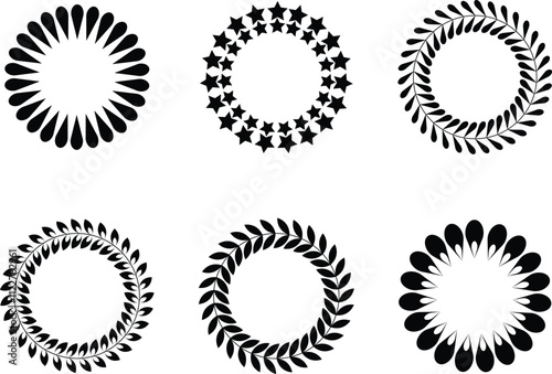 Premium quality laurel wreath retro vintage design icon set. Black flat and line collection vector isolated on transparent background. The certificate is official solemn elegant guaranteed symbol.