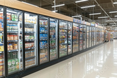 Organized Frozen Food Aisle in Supermarket photo