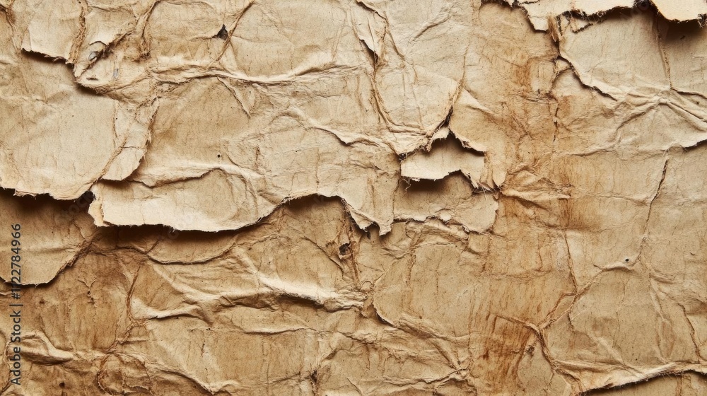 Fototapeta premium Brown Crumpled Paper Texture with Ripped Edges
