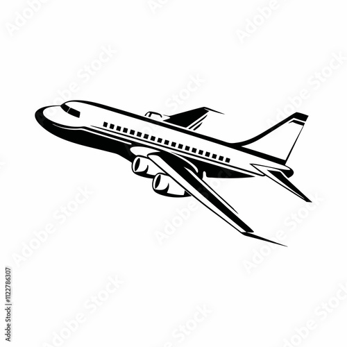 Wallpaper Mural A clean, stylized, black and white silhouette of a commercial jet airliner in flight. Simple Black and White Airplane Silhouette in Flight Torontodigital.ca