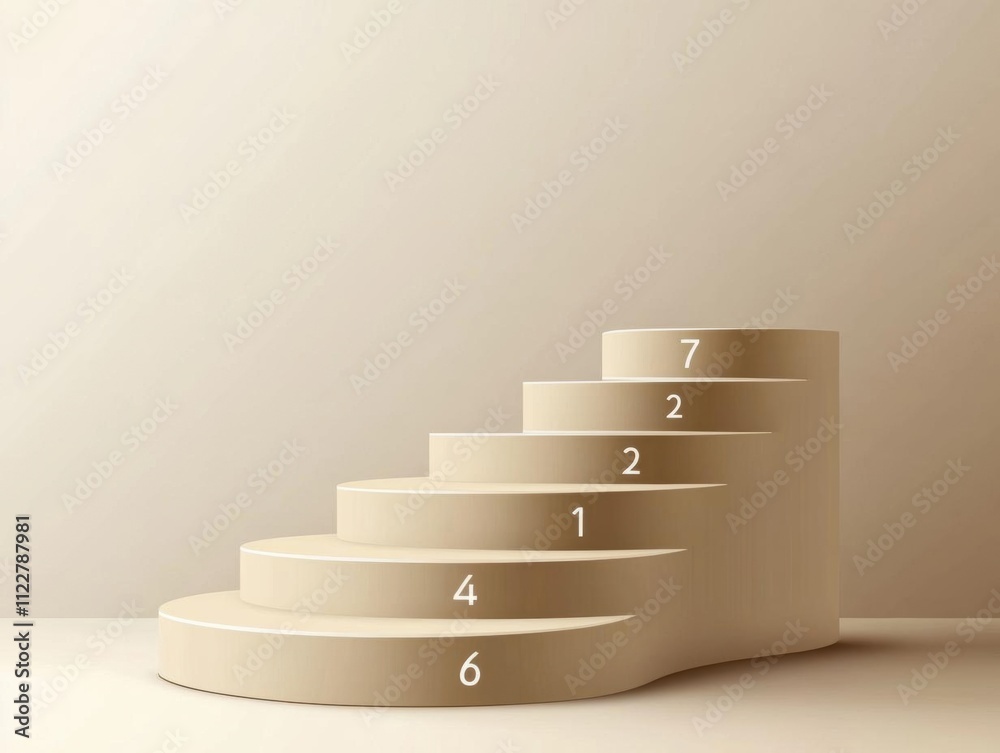 Obraz premium Abstract Minimalist Beige Curved Steps Platform Mockup