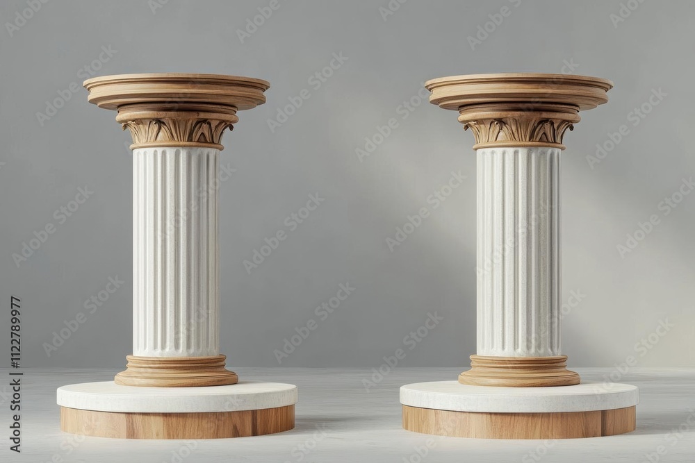 Elegant Pair of Classic White and Brown Columns Elegant Pair of Classic White and Brown Columns